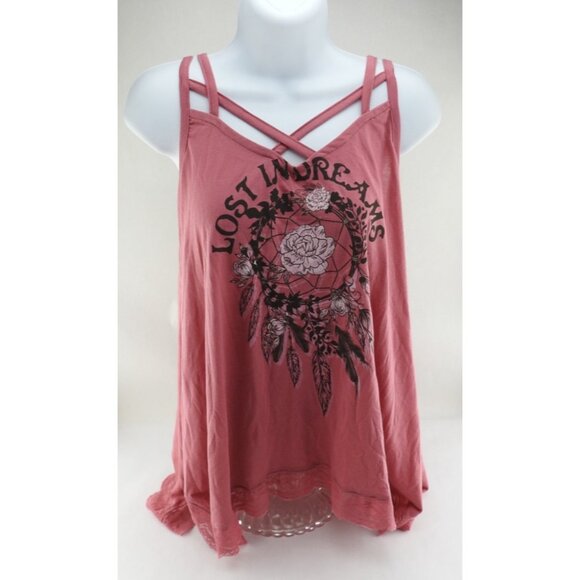 New Wonder Up Pink Lost In Dreams Dreamcatcher Tank Top Lace Hem XL 15 17 Boho - Picture 2 of 8